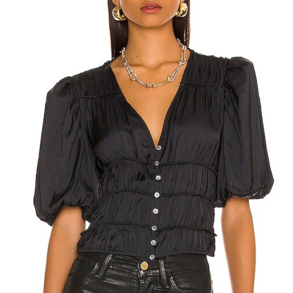 Frame Black Pleated Blouse